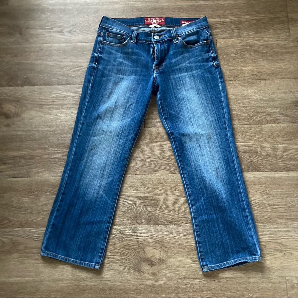 Women’s Lucky Brand Blue Hipster Medium Wash Sweet N Crop Low Rise Jeans Sz 29in